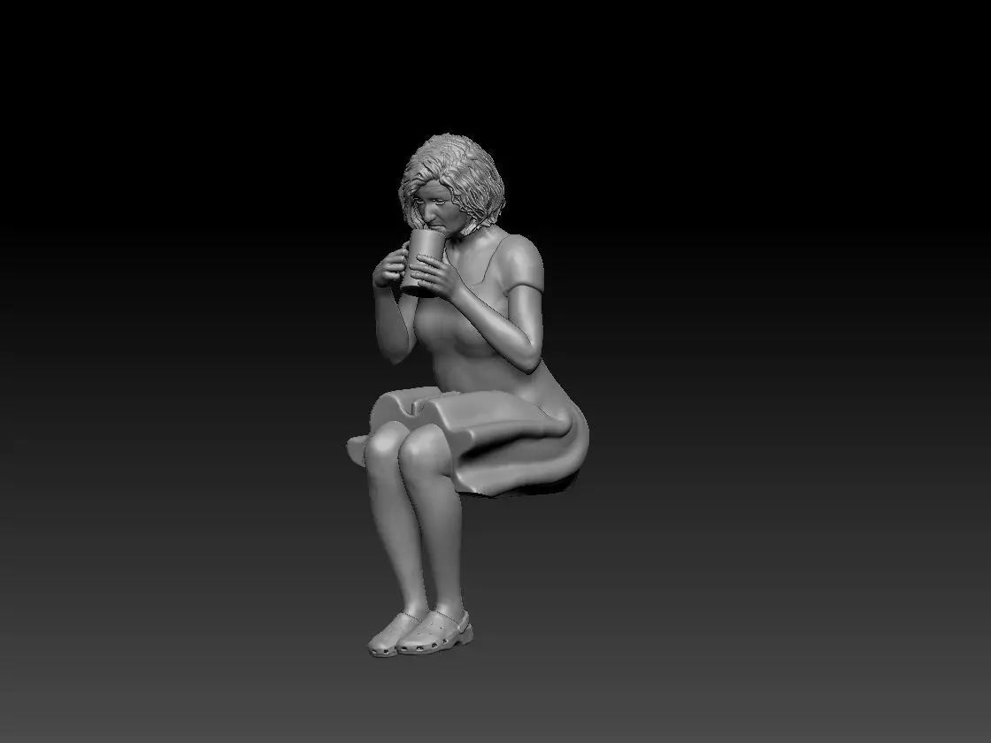 old woman drinking 3D print model