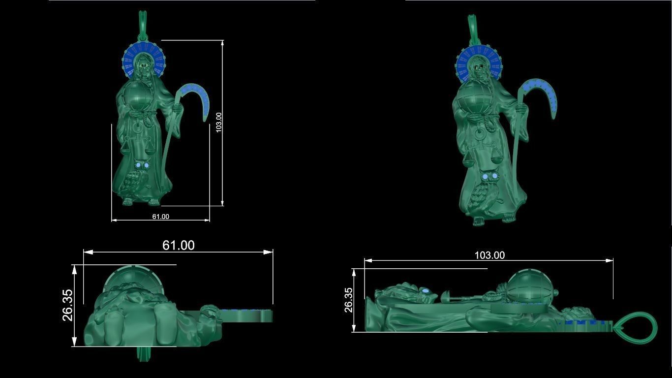 Santa Muerte Pendant 3D print model_12