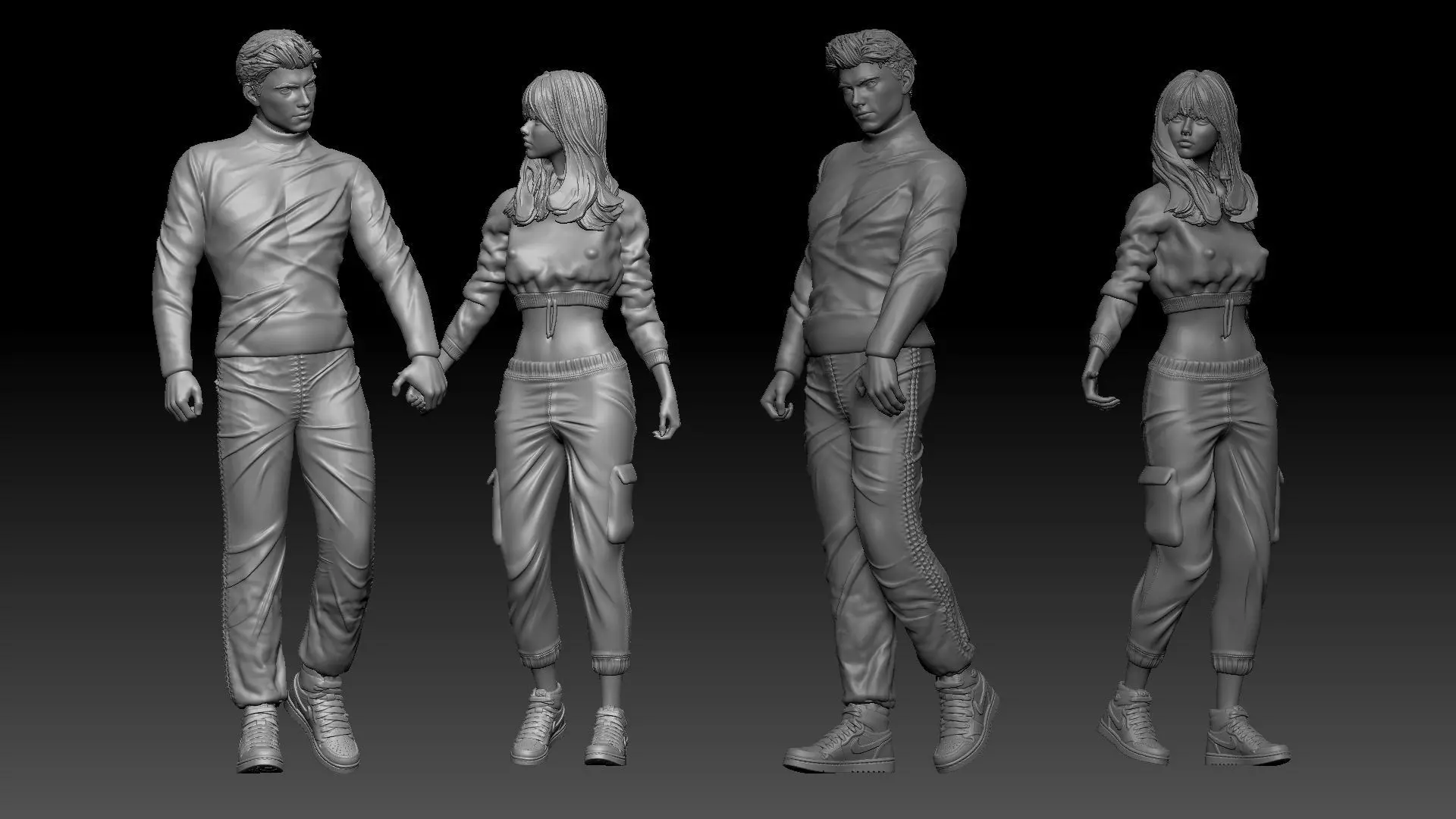 hype couple walking 3D print model
