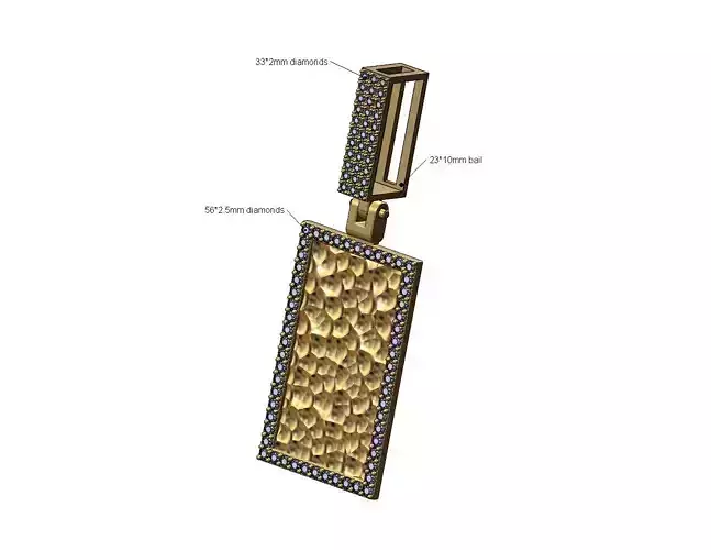 Hammered Diamond rectangular memory pendant with bail