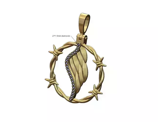 Diamond wing barbed wire pendant with bail 3D print model