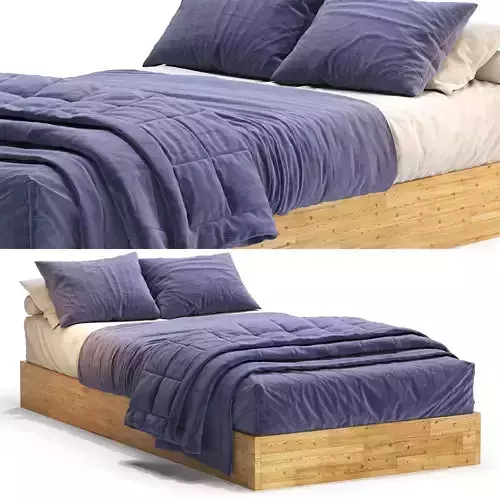 Natural Wood Platform Bed Frame Nordic Low-poly 3D model