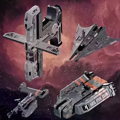 Space ships pack Low-poly 3D model