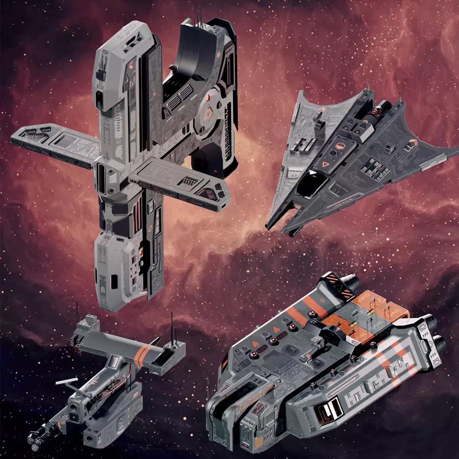 Space ships pack Low-poly 3D model_0