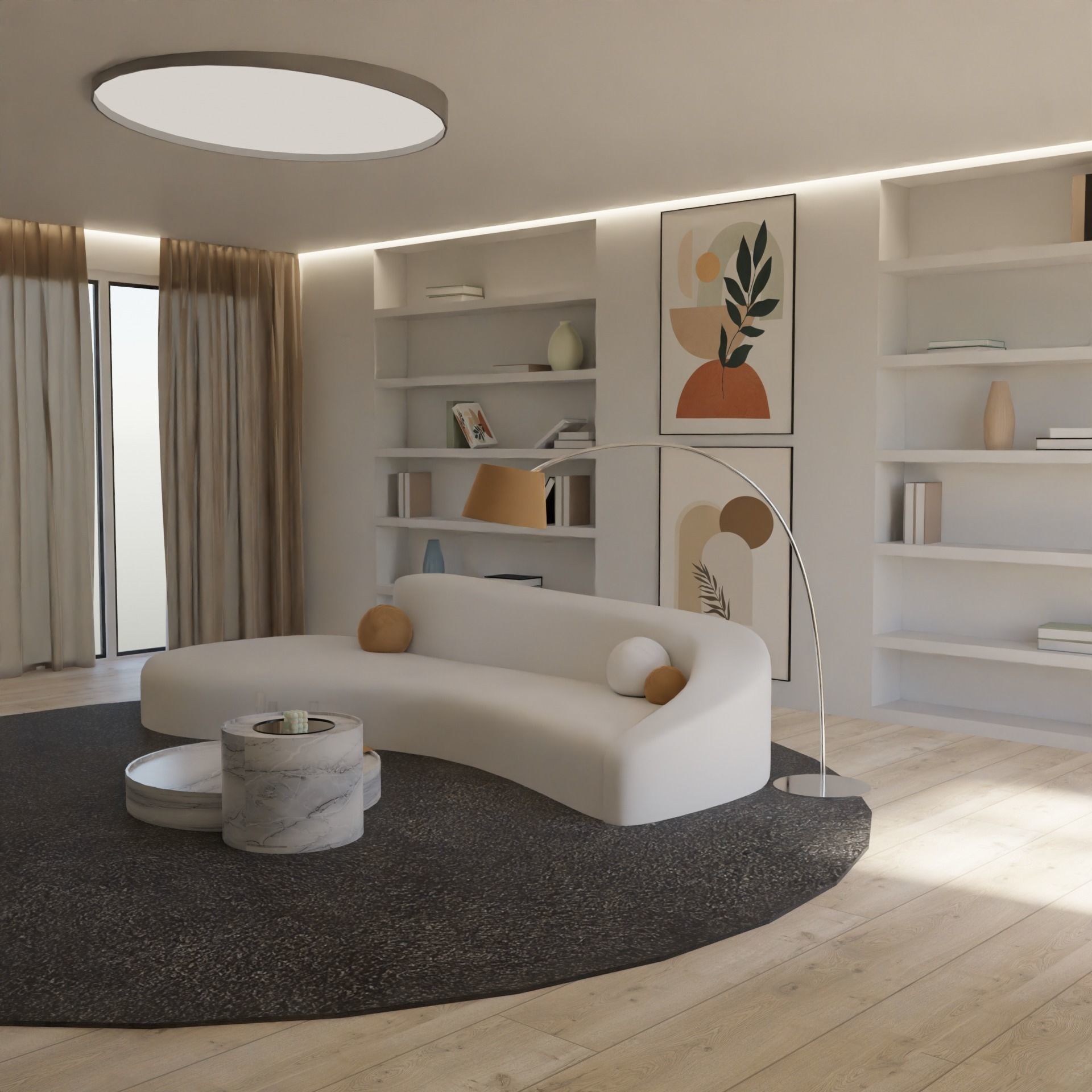 living room in minimalist style 3D model_1