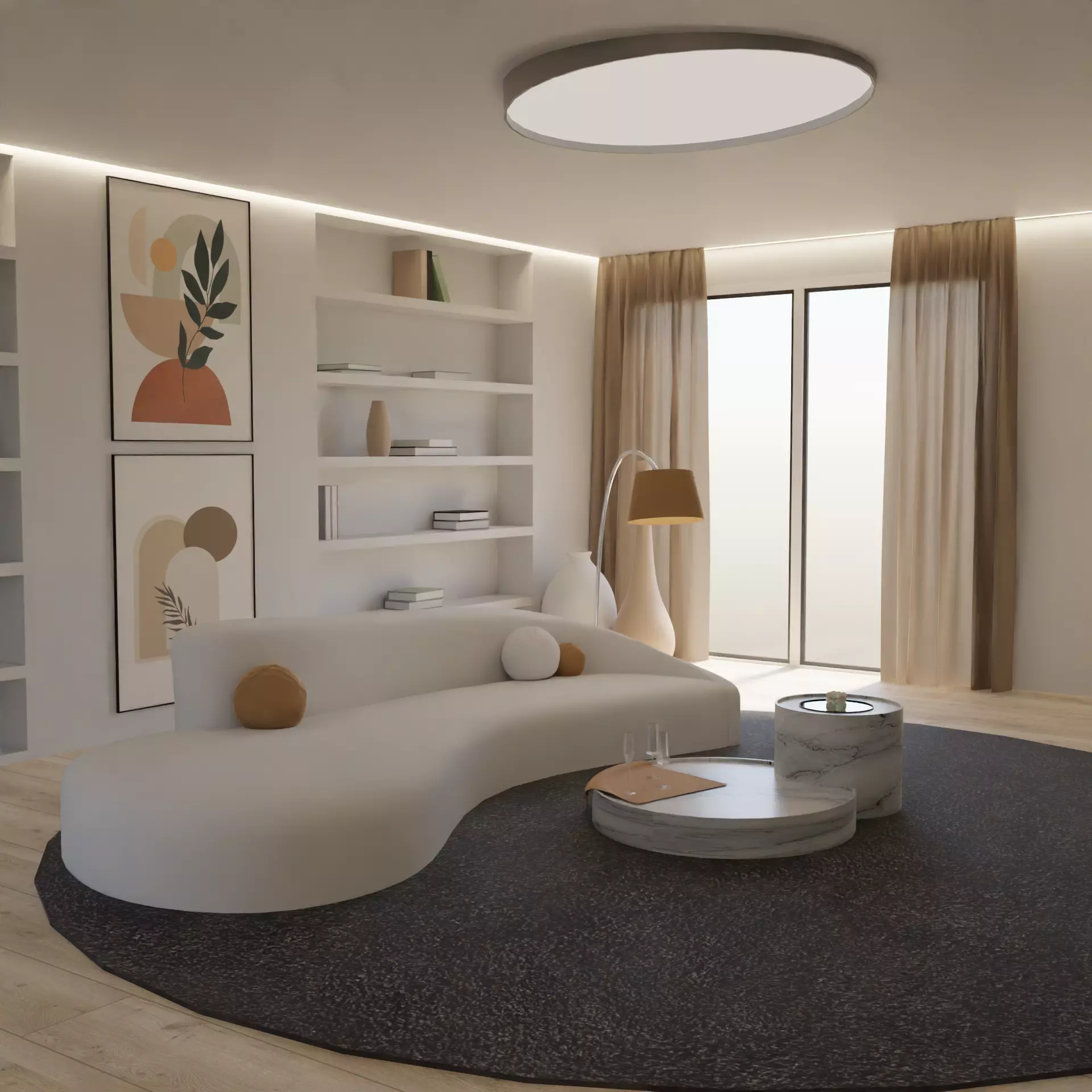 living room in minimalist style 3D model_0