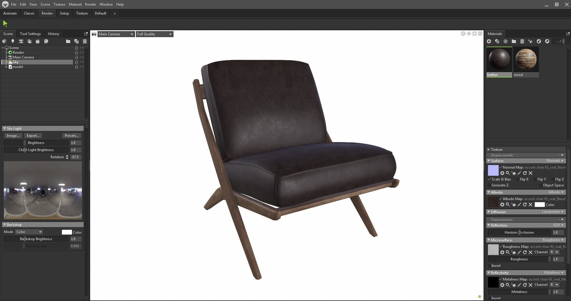Armchair - Accent chair - Leather armchair Low-poly 3D model_22