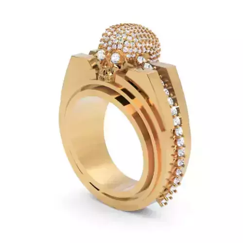 Skull Diamond Ring 1-65 Ct with 226 Stones in 14K Gold