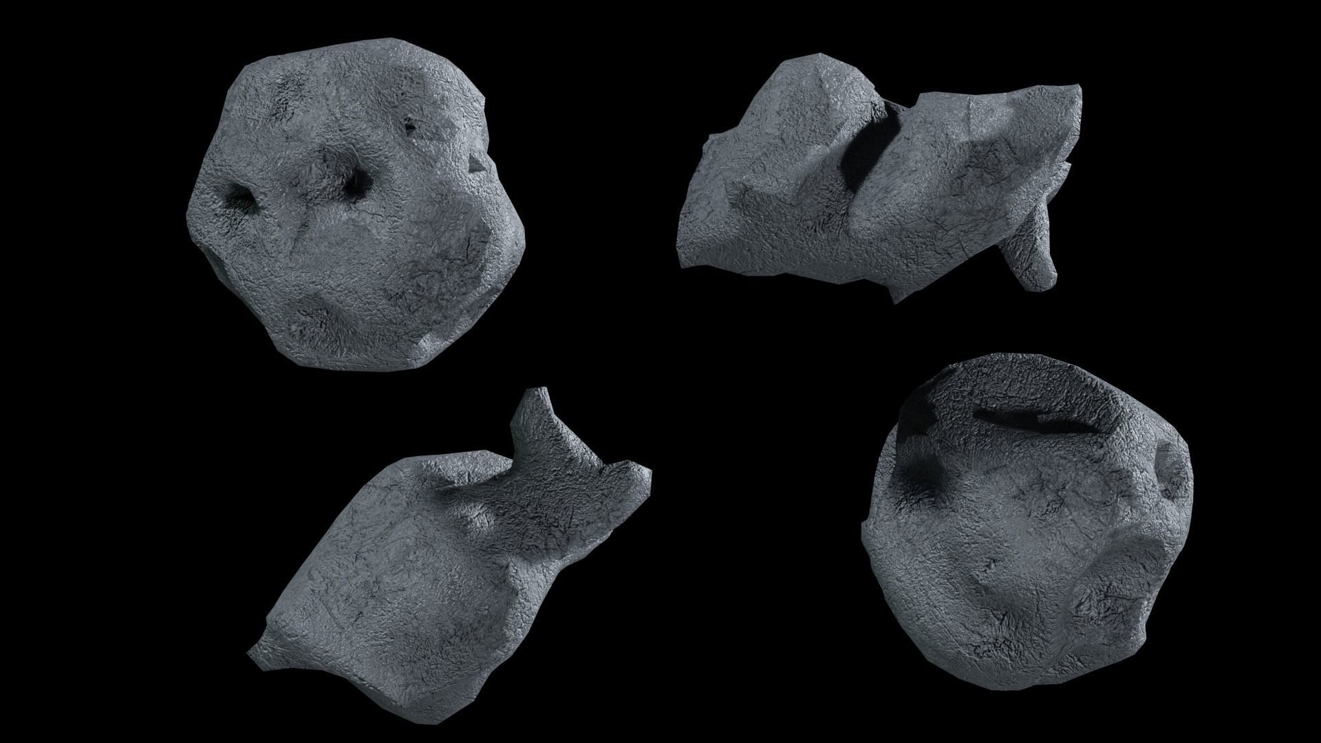 Asteroids with minerals and ores Low-poly 3D model_11