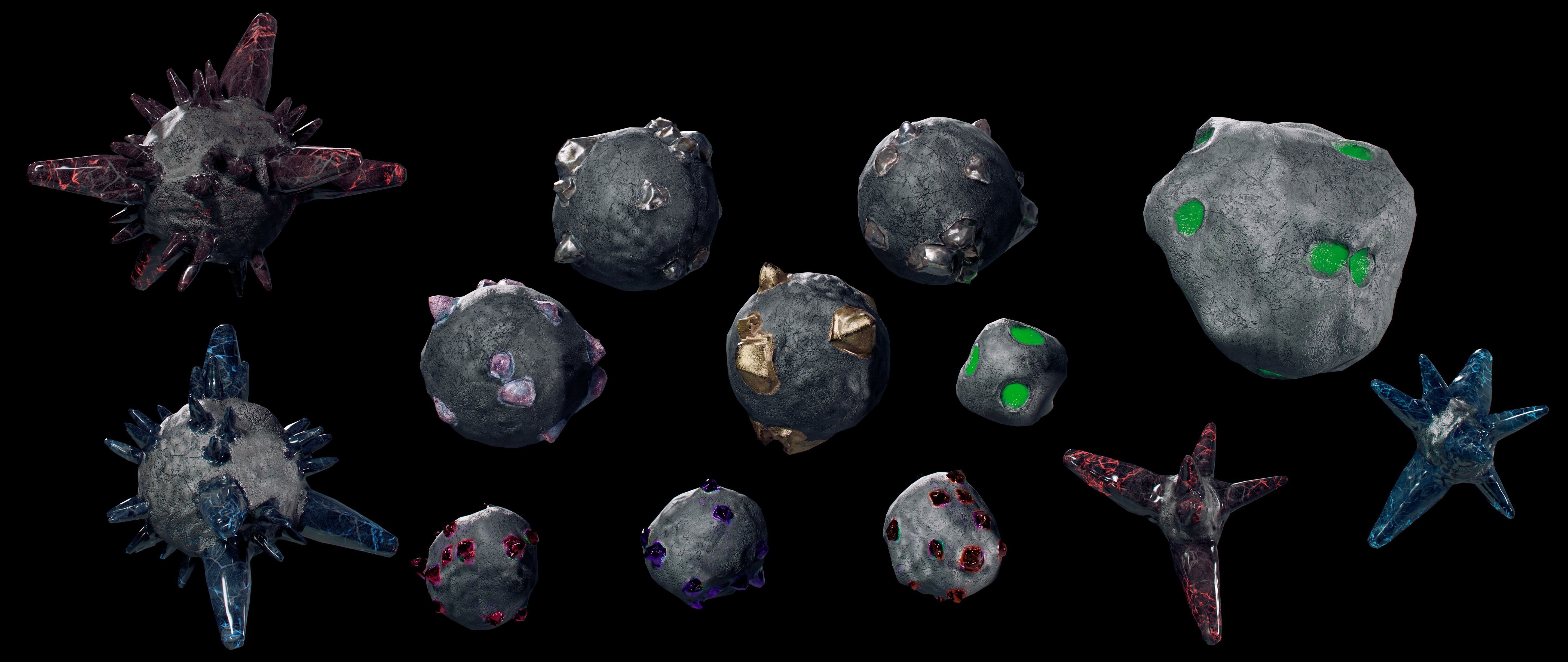 Asteroids with minerals and ores Low-poly 3D model_12