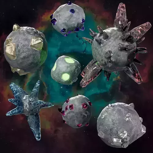 Asteroids with minerals and ores Low-poly 3D model