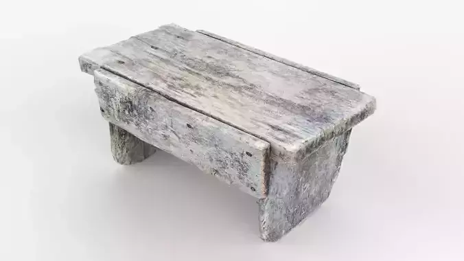 Antique Primitive Wooden Stool Short Leg Scan