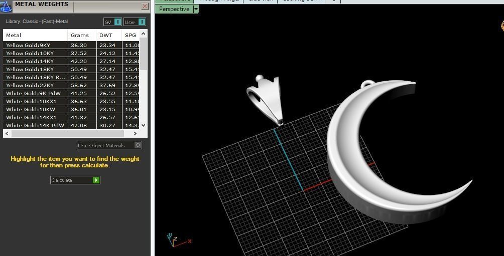 Crescent moon pendant without stones Model 4361 3D print model_9