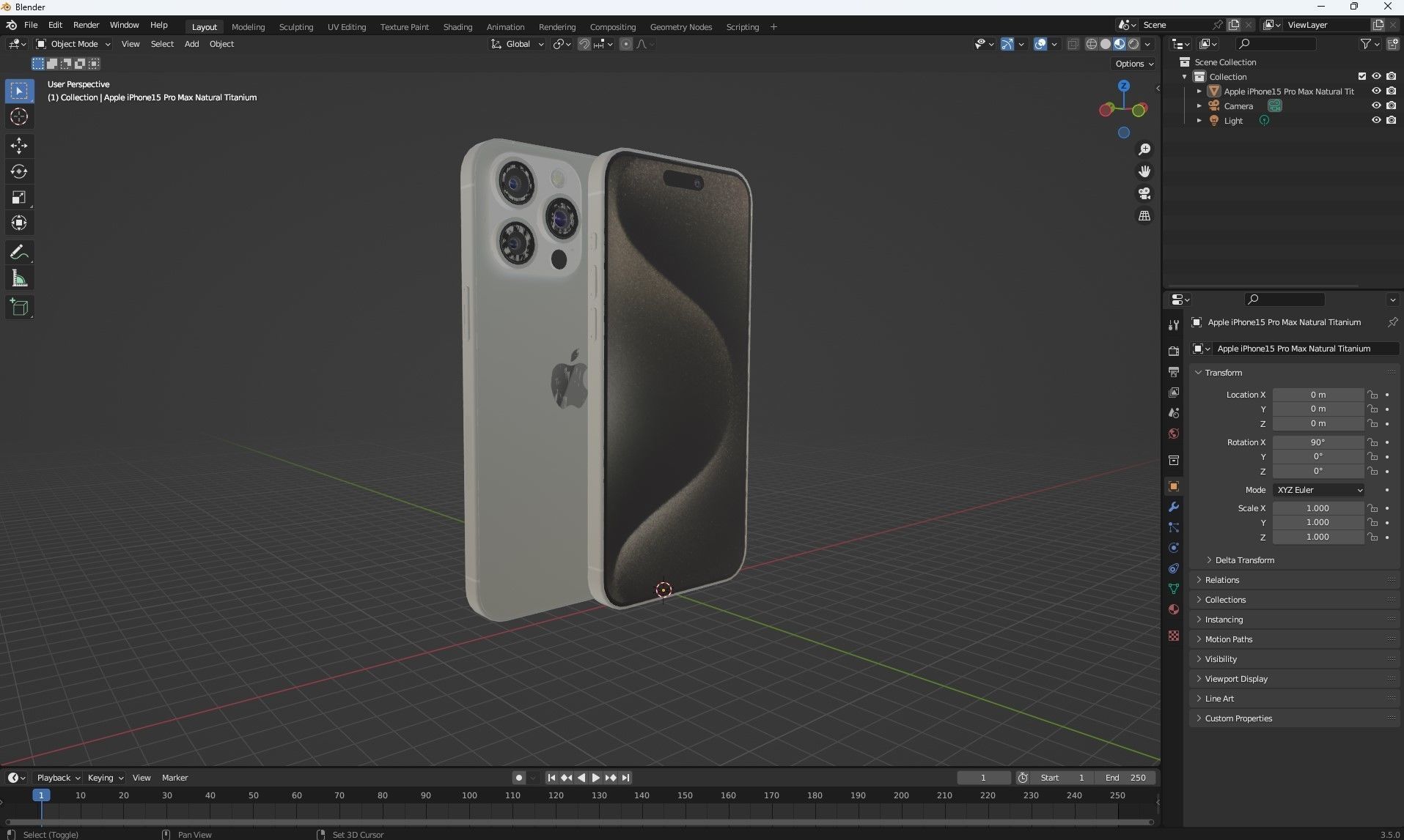 Apple iPhone 15 pro max Natural Titanium Low-poly 3D model_30