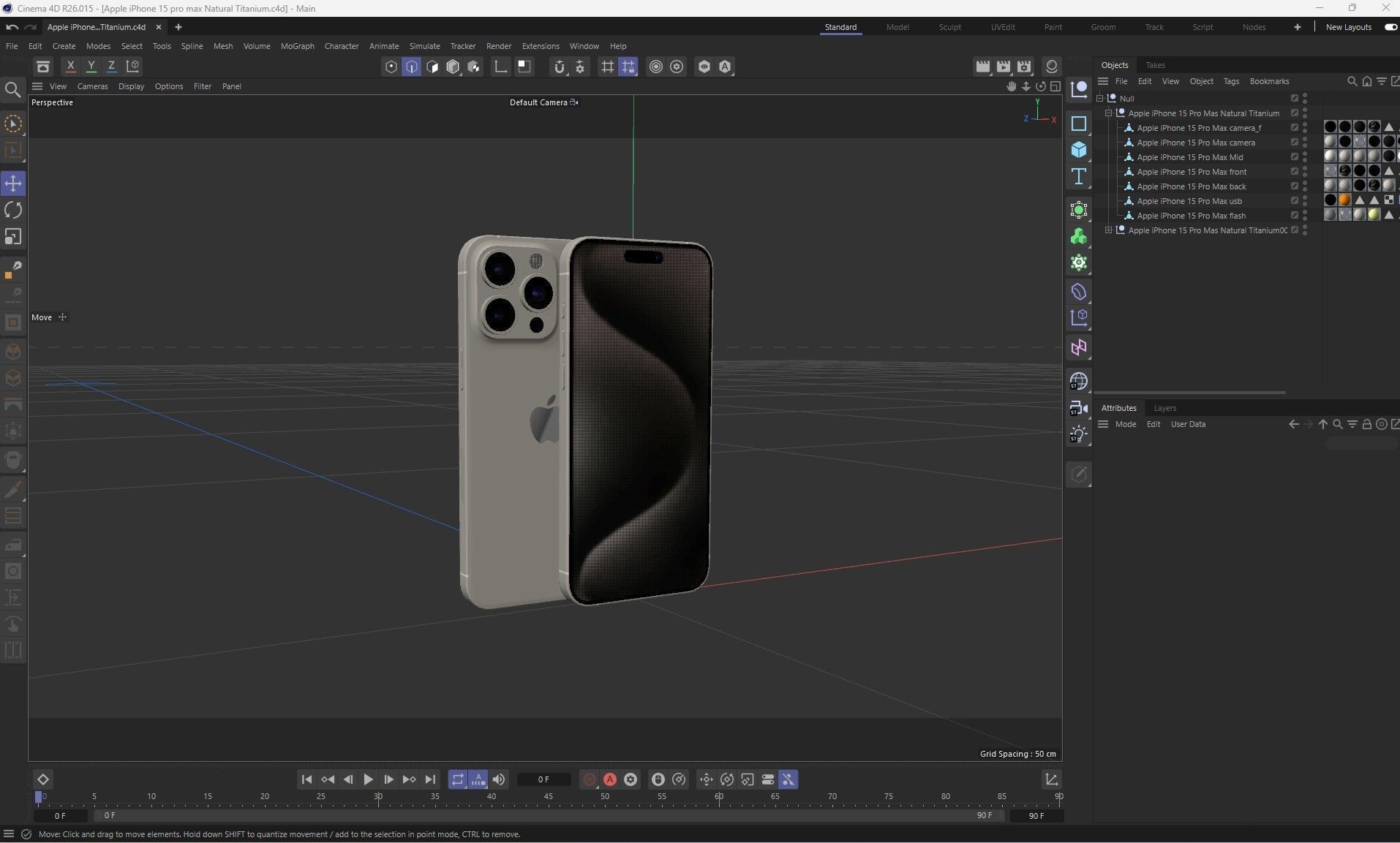 Apple iPhone 15 pro max Natural Titanium Low-poly 3D model_28