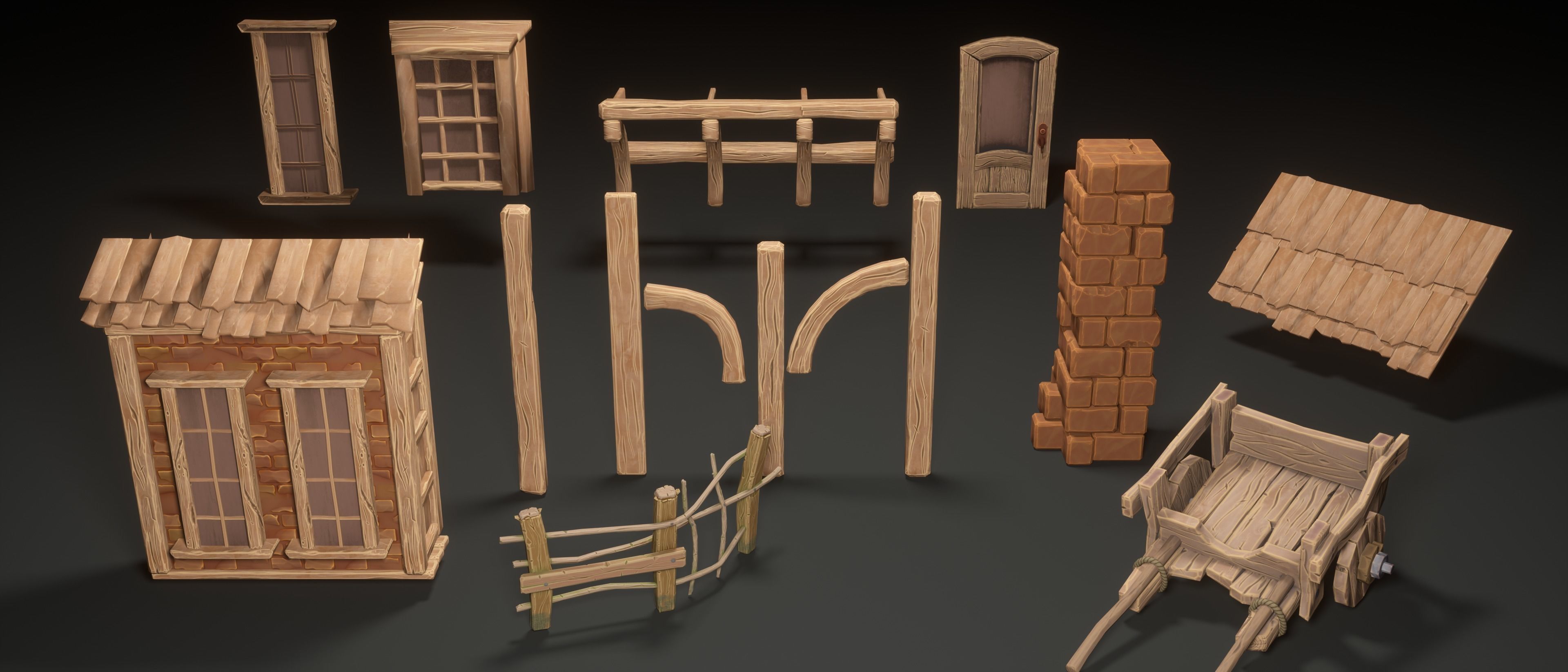 Stylized Village modular pack Low-poly 3D model_5