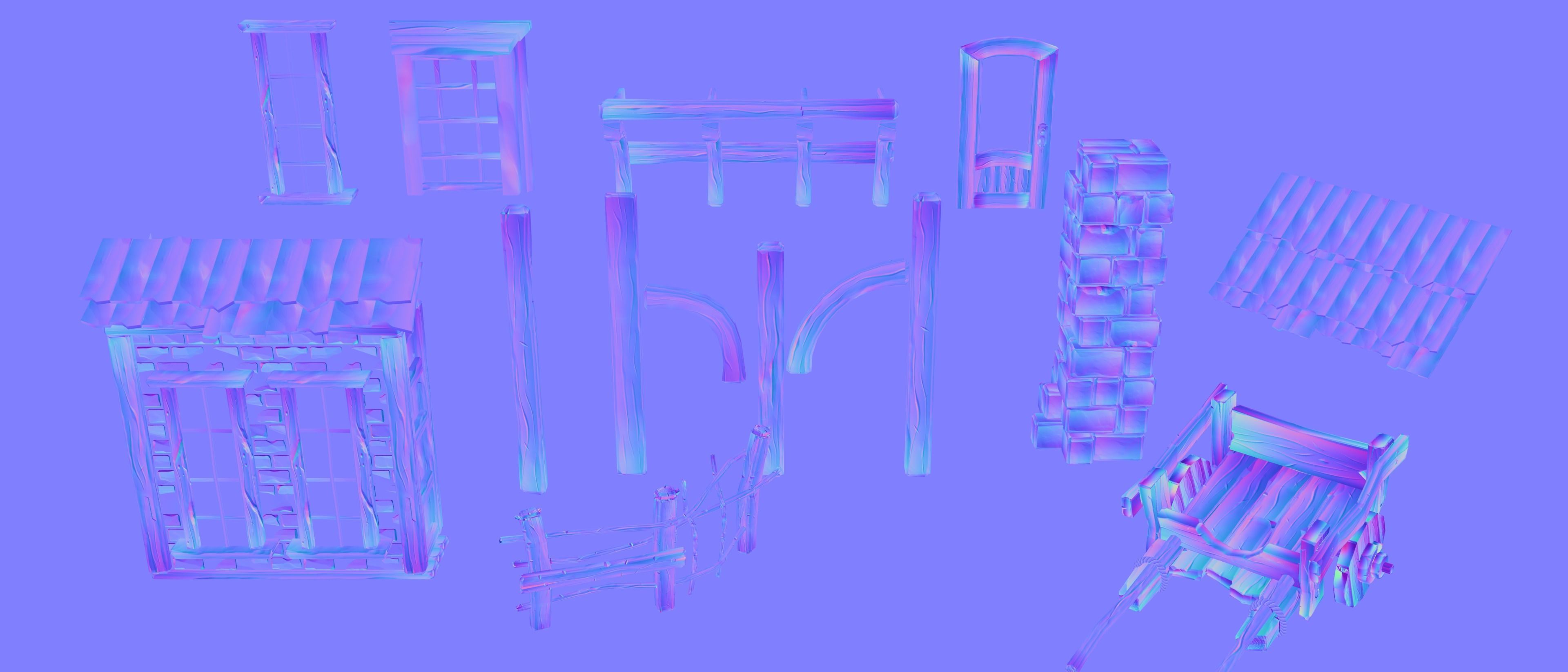 Stylized Village modular pack Low-poly 3D model_7