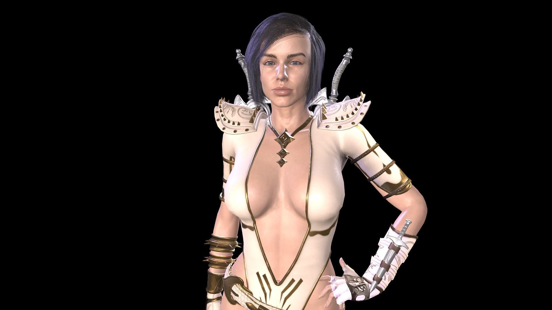 Female warrior 02 Low-poly 3D model_3