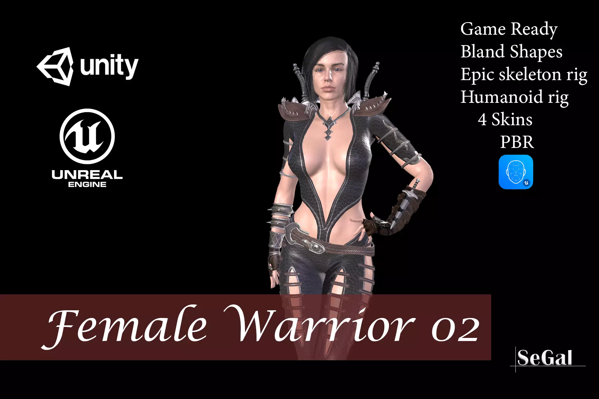 Female warrior 02 Low-poly 3D model_0