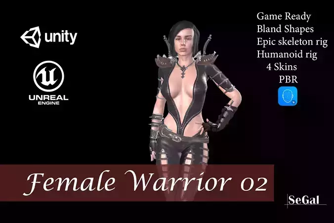 Female warrior 02 Low-poly 3D model Female warrior 02 Low-poly 3D model
