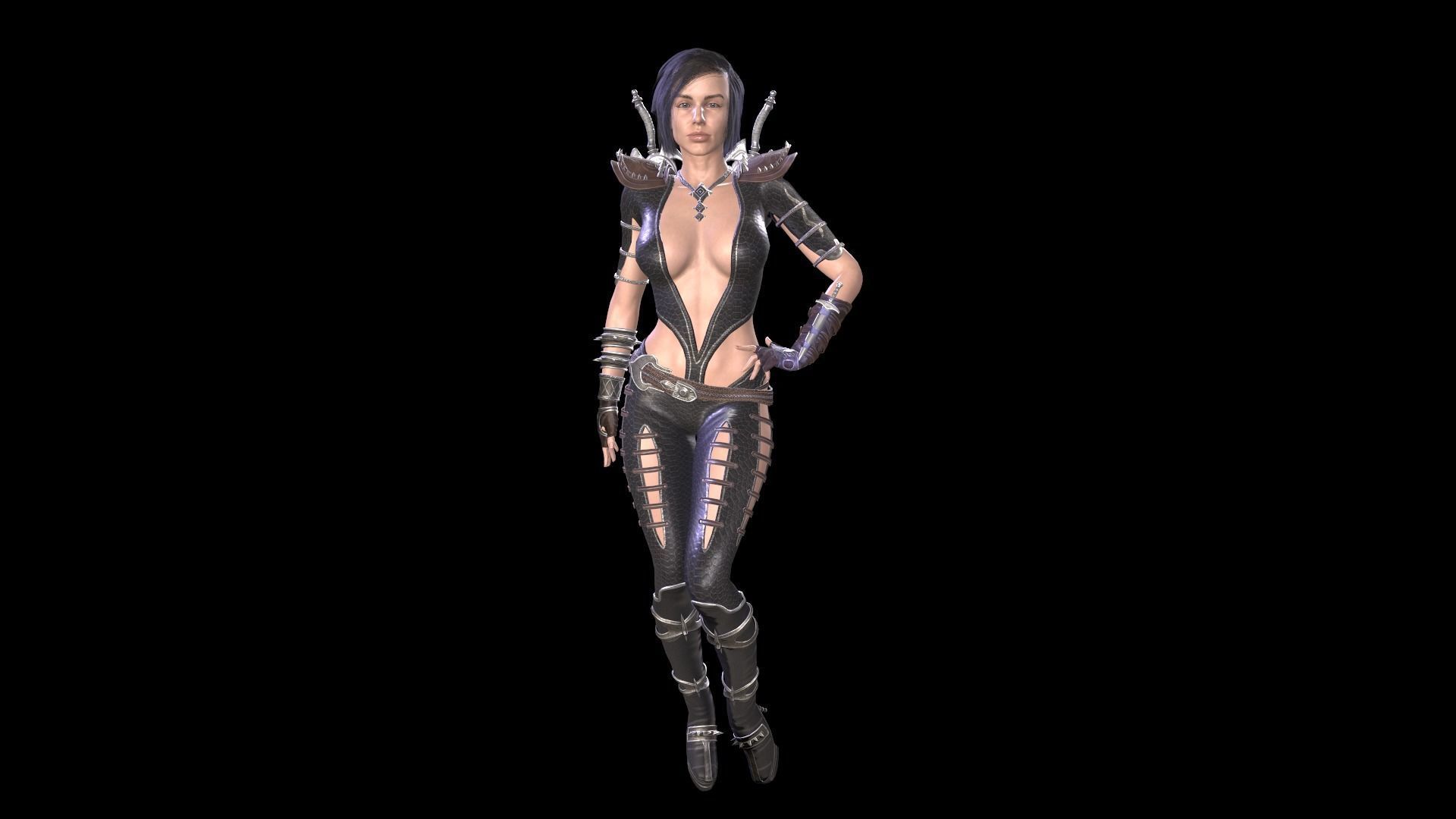 Female warrior 02 Low-poly 3D model_9