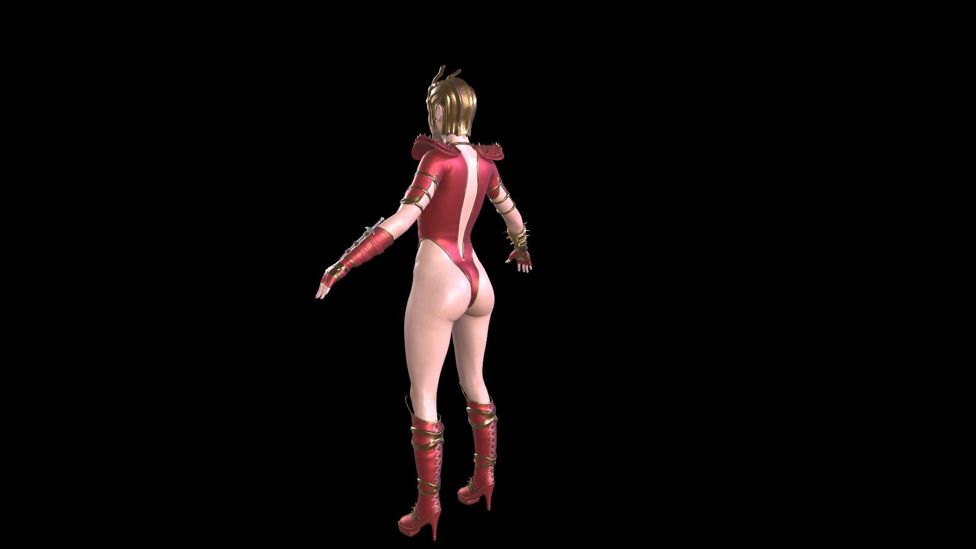 Female warrior 02 Low-poly 3D model_4