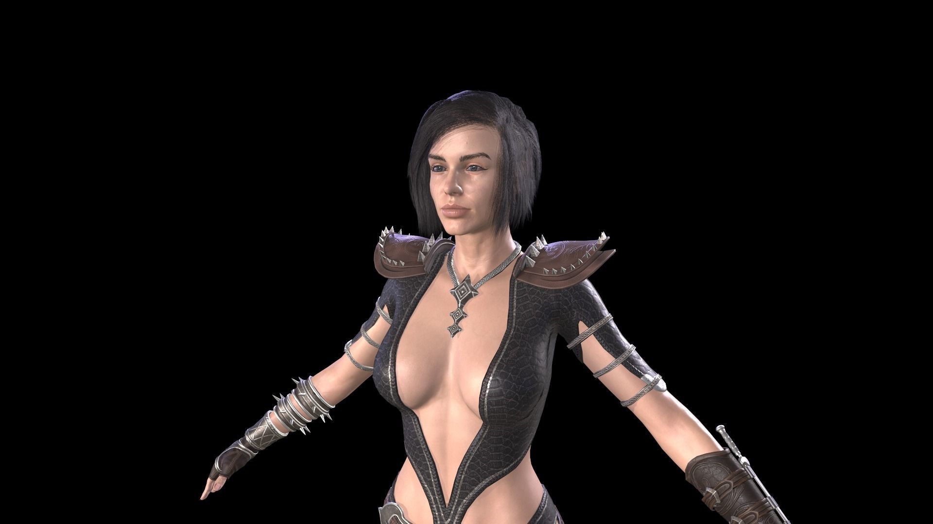 Female warrior 02 Low-poly 3D model_2