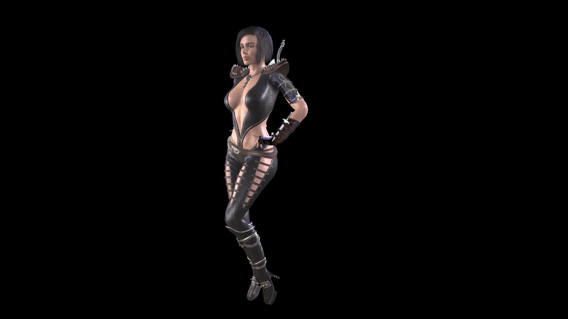 Female warrior 02 Low-poly 3D model_8