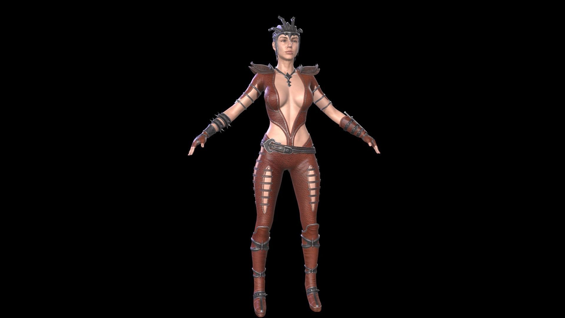 Female warrior 02 Low-poly 3D model_6