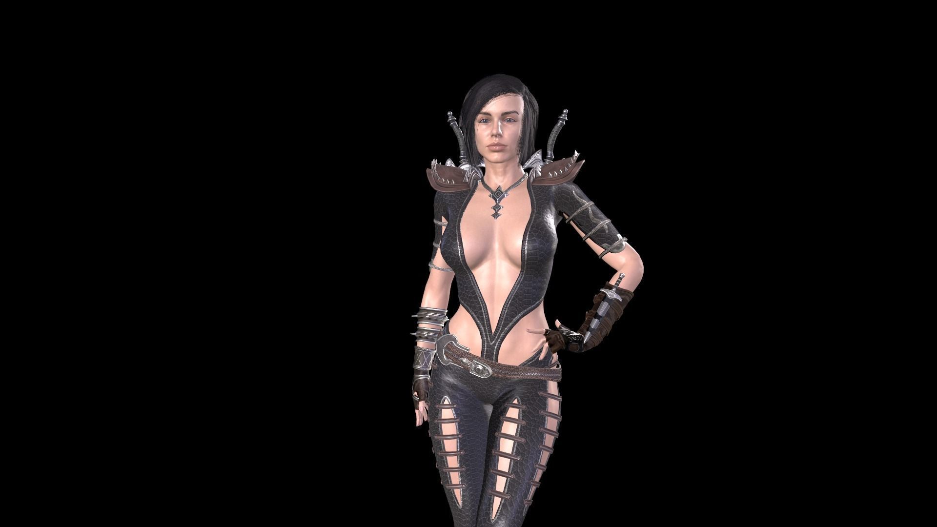 Female warrior 02 Low-poly 3D model_10