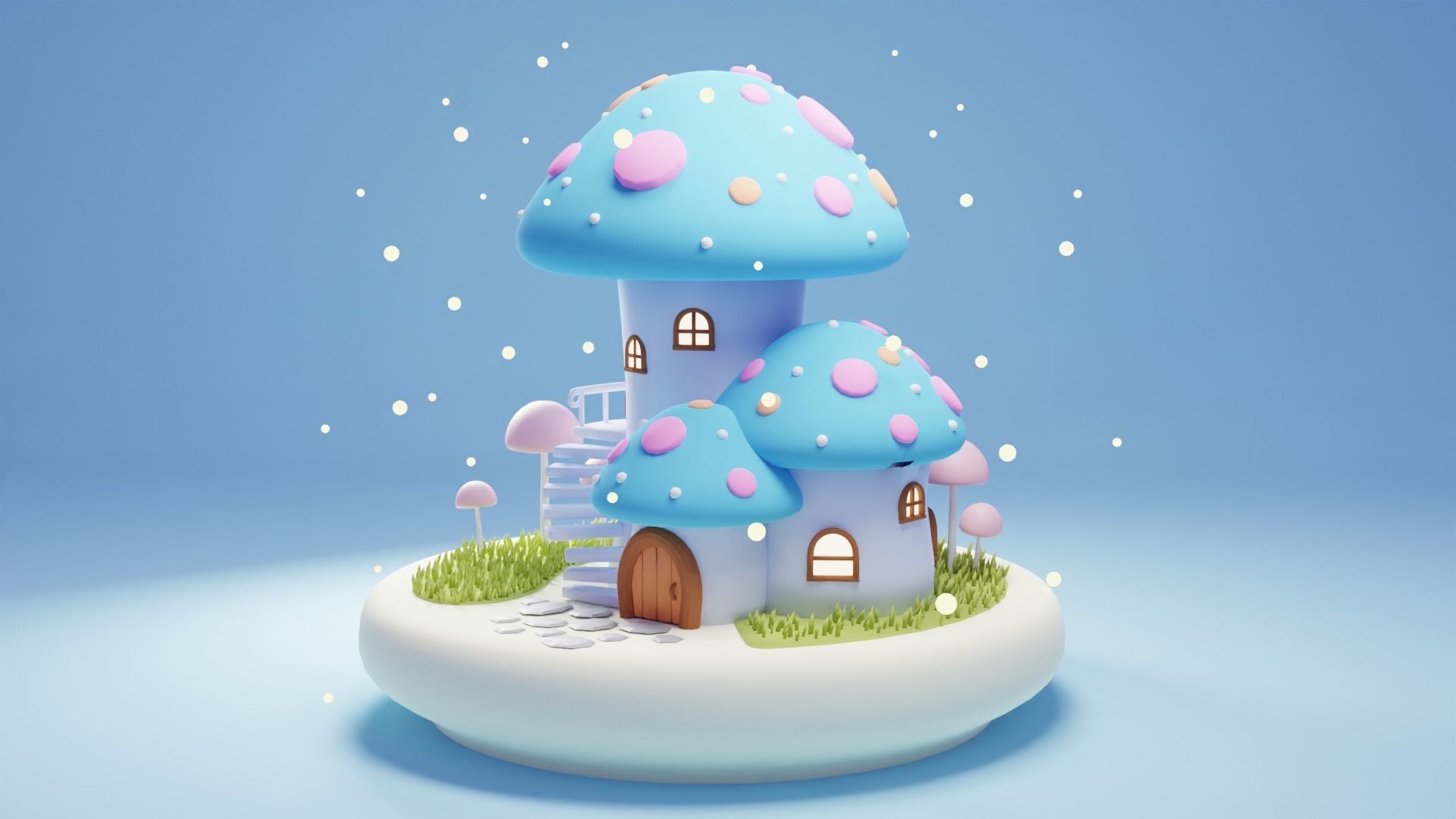Mushroom House 4 Low-poly 3D model_2