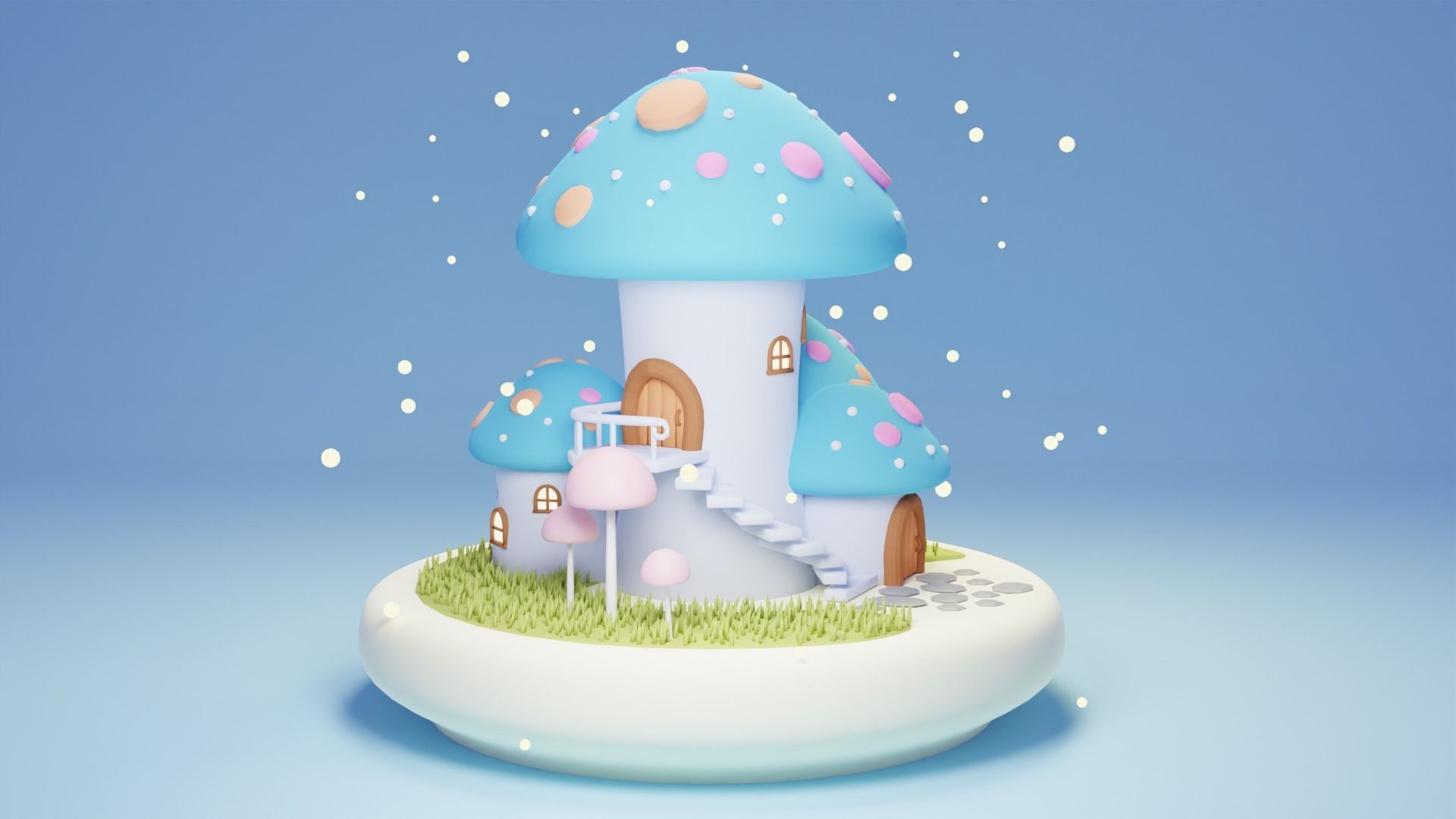 Mushroom House 4 Low-poly 3D model_5