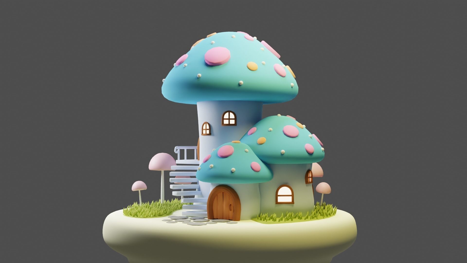Mushroom House 4 Low-poly 3D model_1