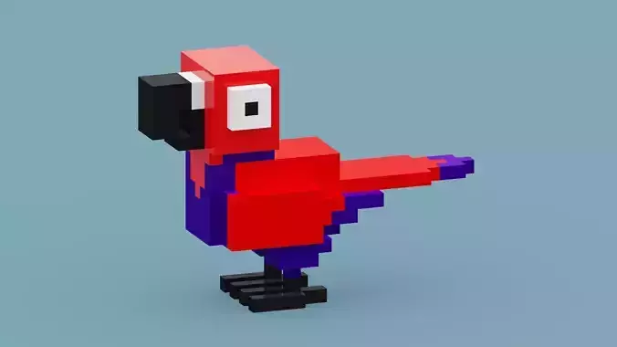 Voxel Red Parrot