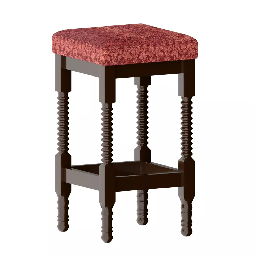 Wooden pub soft square high tabouret 3D model_0