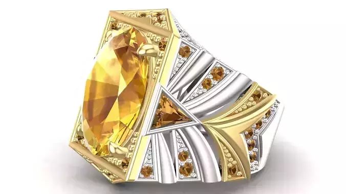 Citrine Oval Stone Multistone Unusual Silver Turkish Ring 3D print model
