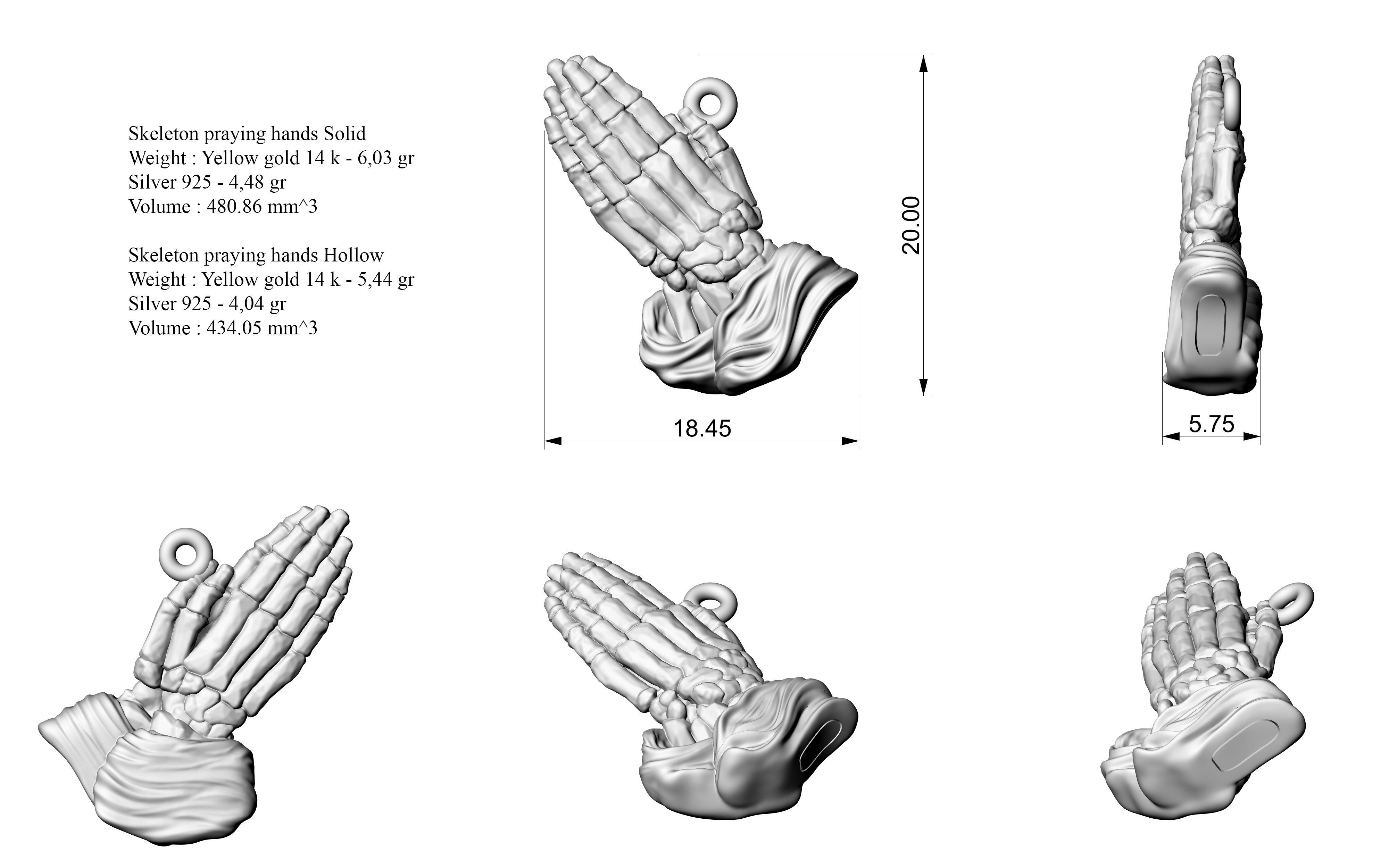 Skeleton praying hands  3D print model_2