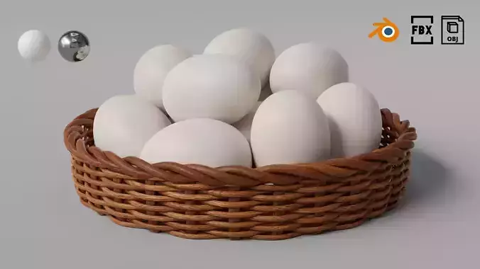 wicker basket eggs 02 3D model