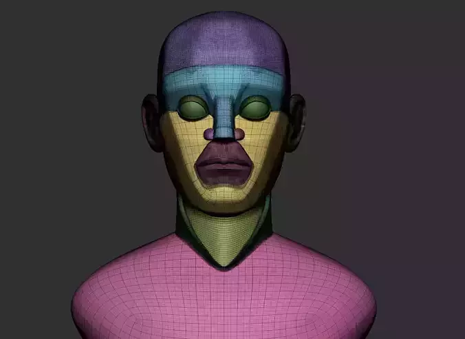 Base Mesh Stylized Male Head Polygroups 3D print model
