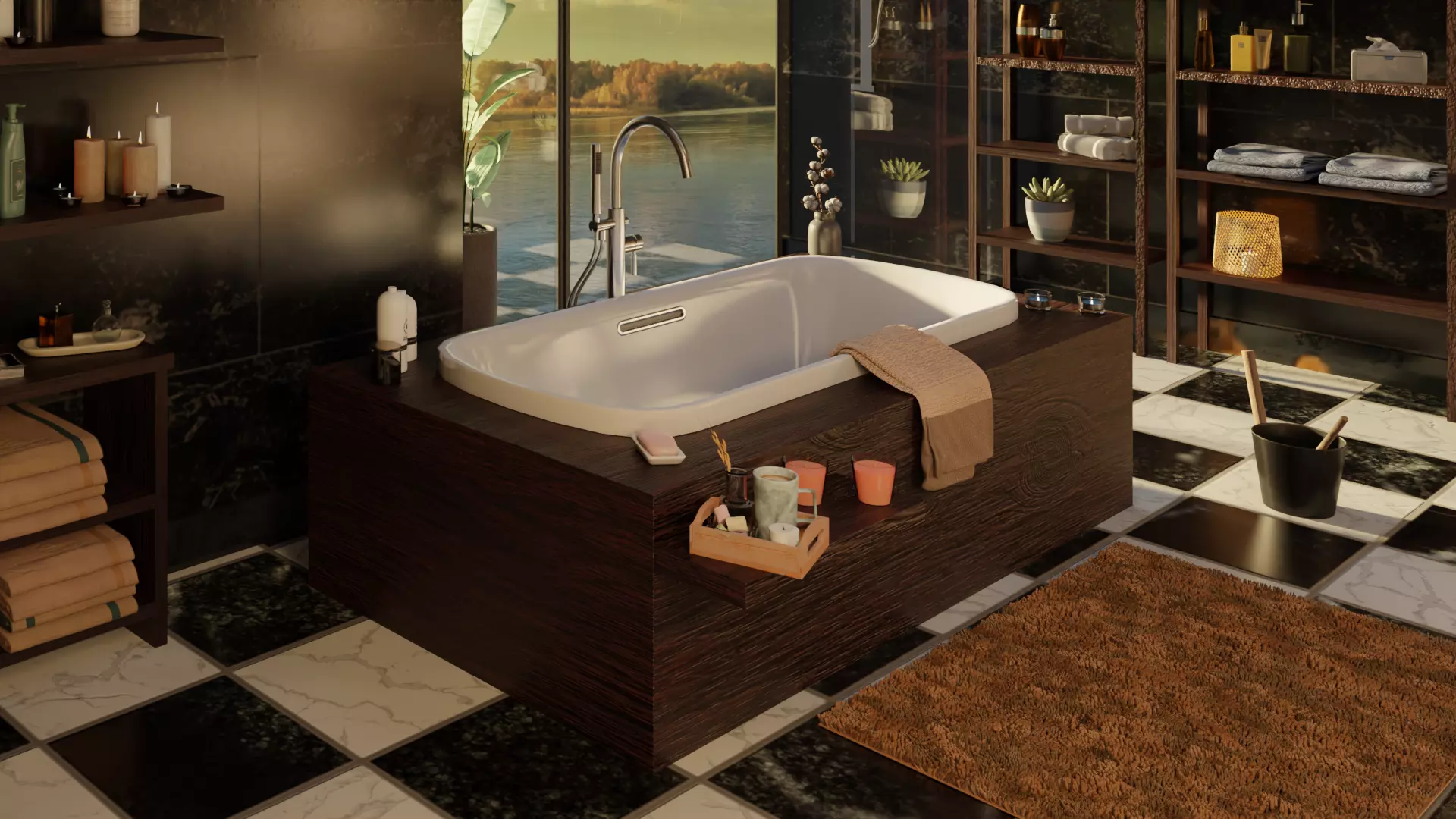 Bathtub with cabinet Free low-poly 3D model