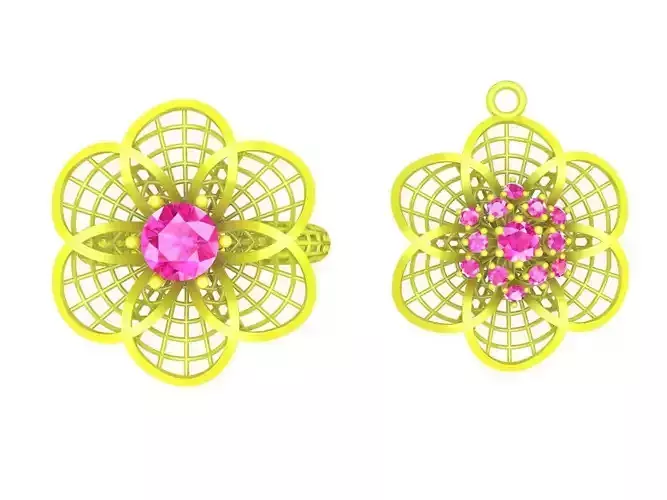 6511 set Ultravision Flower Diamond Ring and Pendant