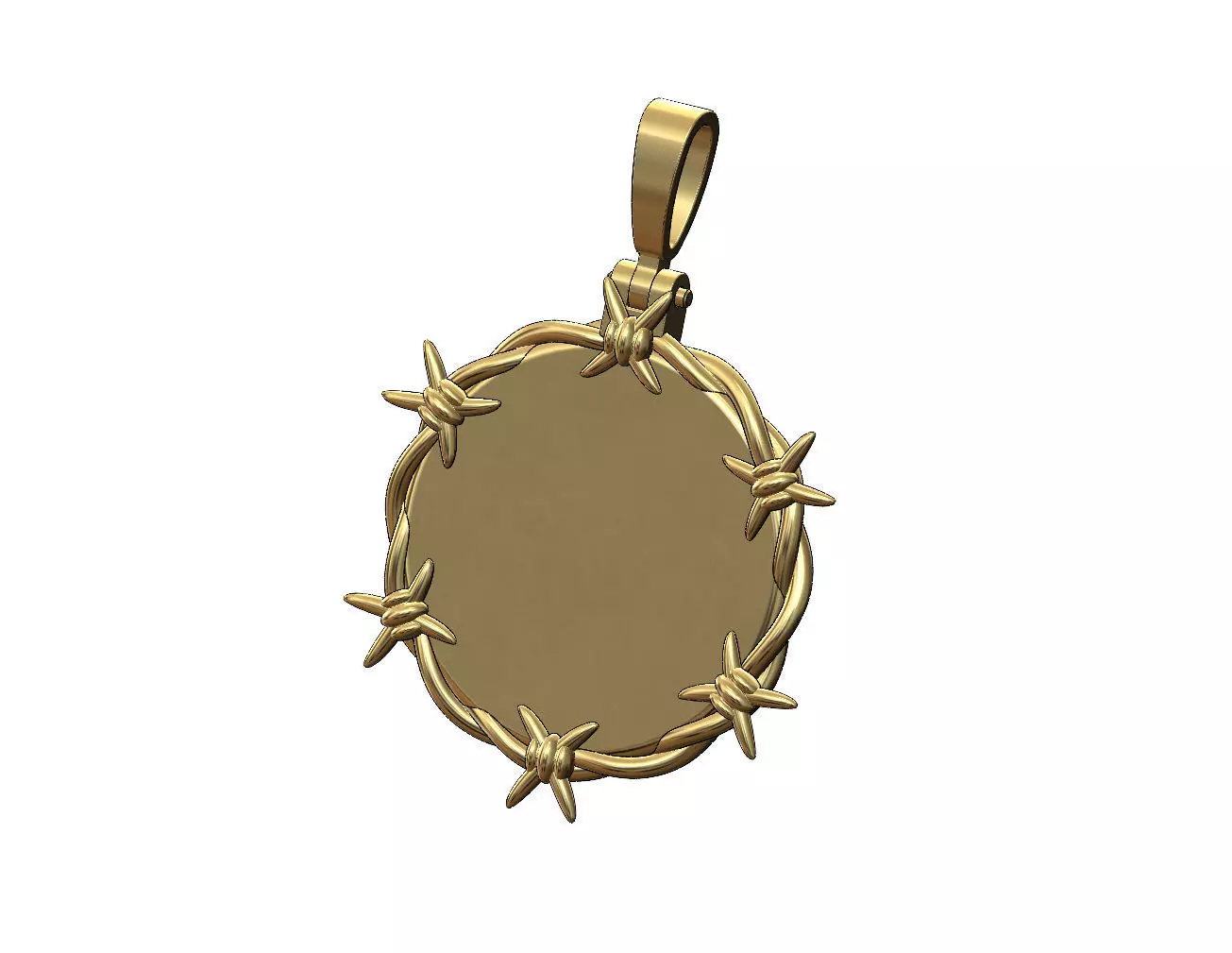 Barbwire thornes round pendant with bail 3D print model_0