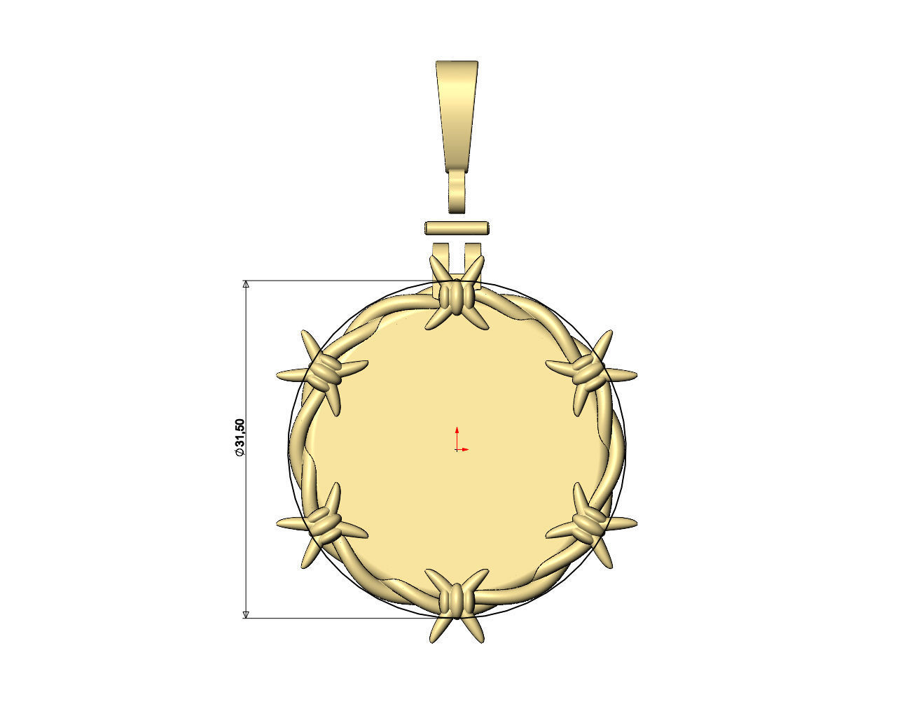 Barbwire thornes round pendant with bail 3D print model_6