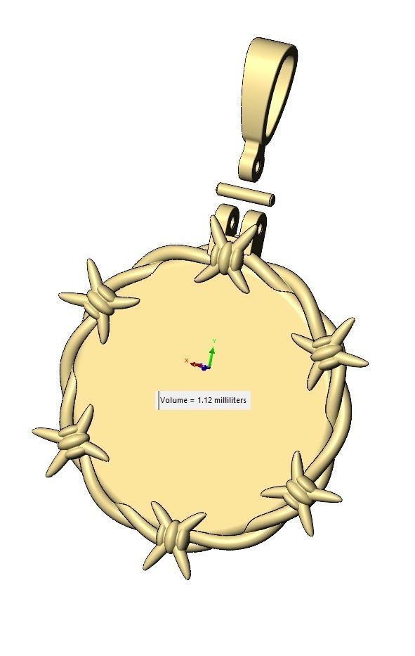 Barbwire thornes round pendant with bail 3D print model_12