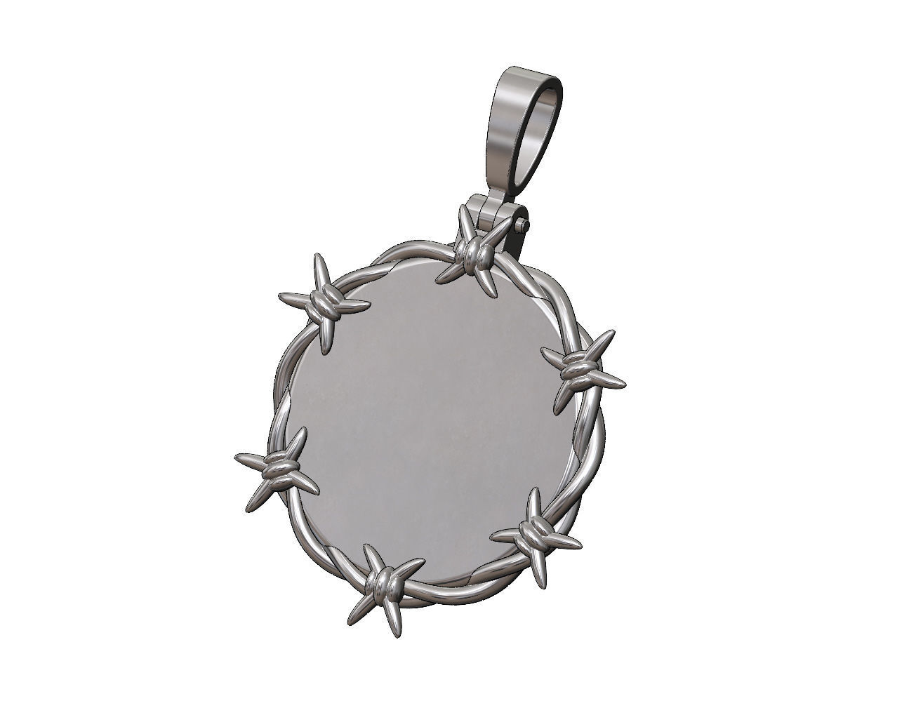 Barbwire thornes round pendant with bail 3D print model_11