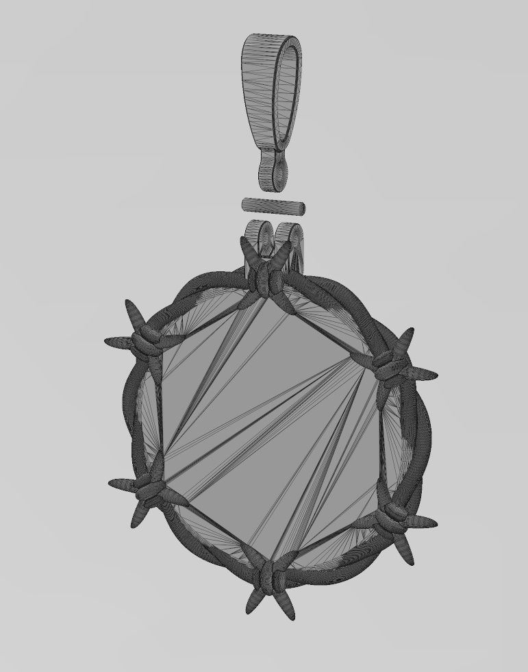 Barbwire thornes round pendant with bail 3D print model_13