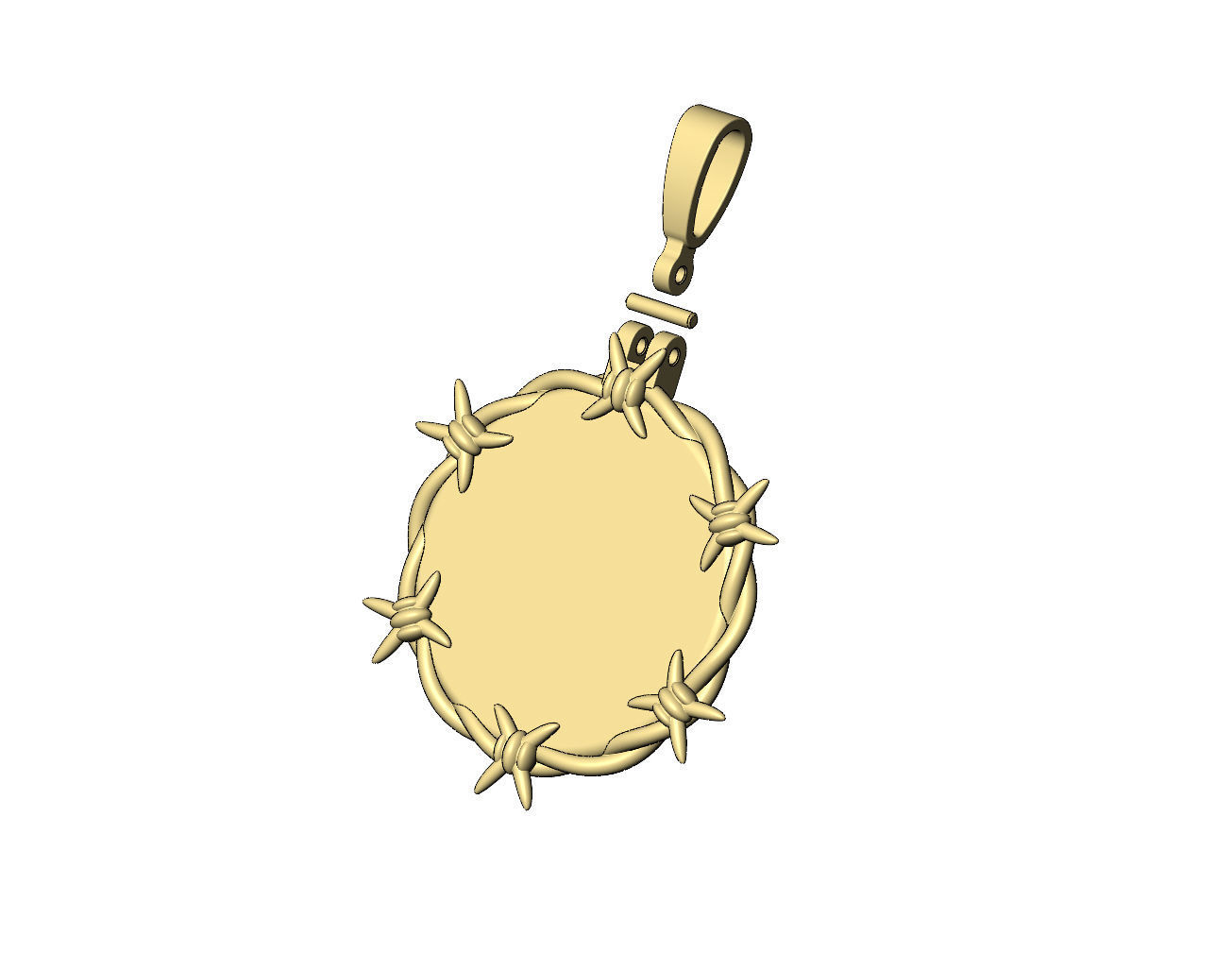 Barbwire thornes round pendant with bail 3D print model_4