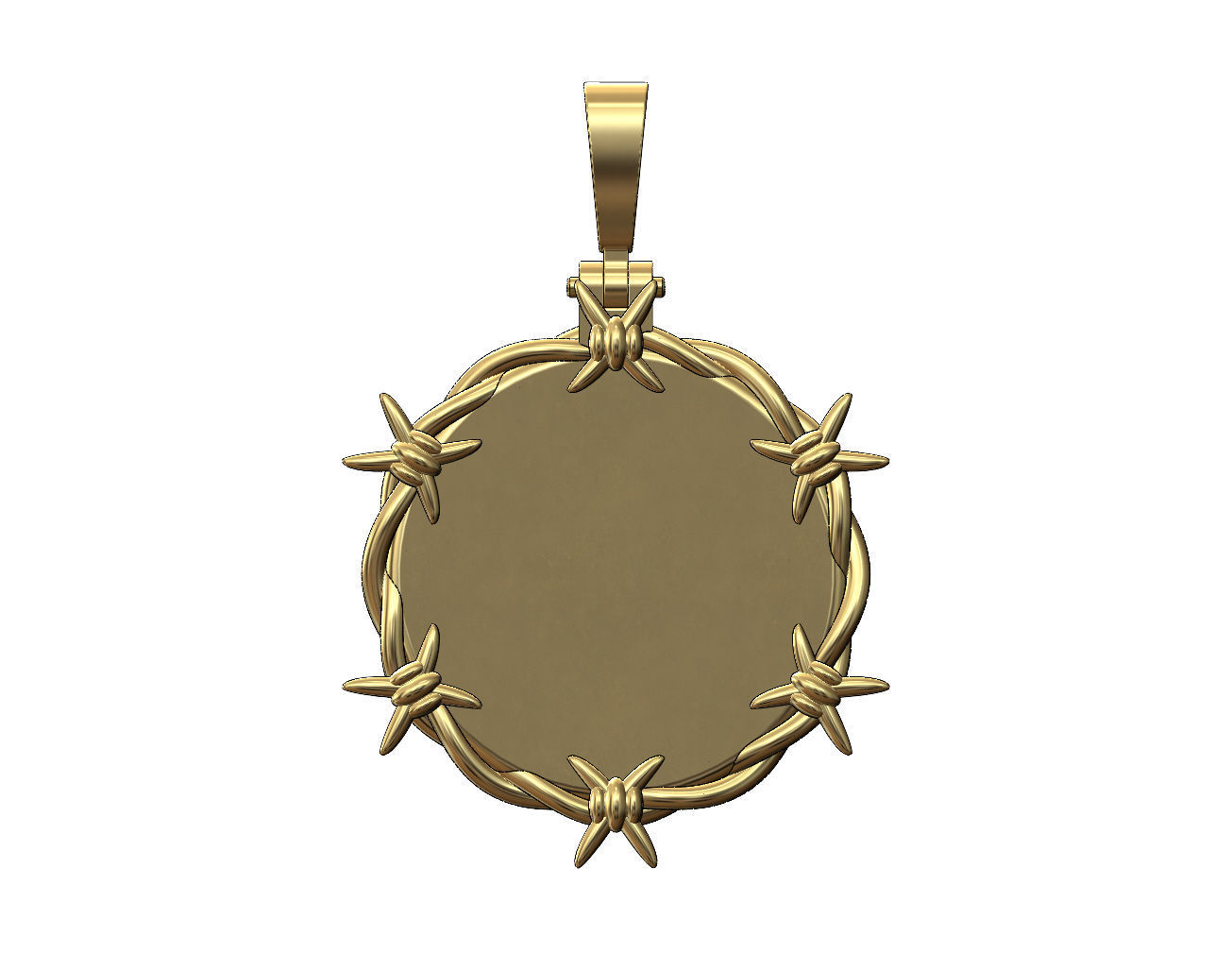 Barbwire thornes round pendant with bail 3D print model_1