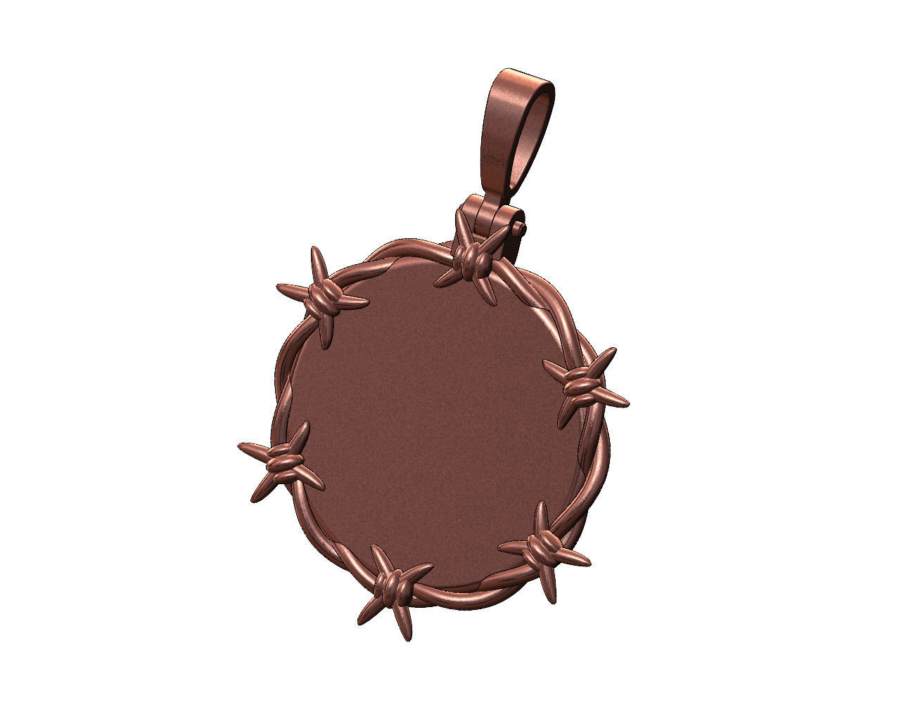Barbwire thornes round pendant with bail 3D print model_10