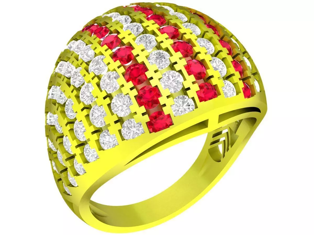 Luxury Wide Dome Ring with Pave Gemstone Rows 6535 3D print model